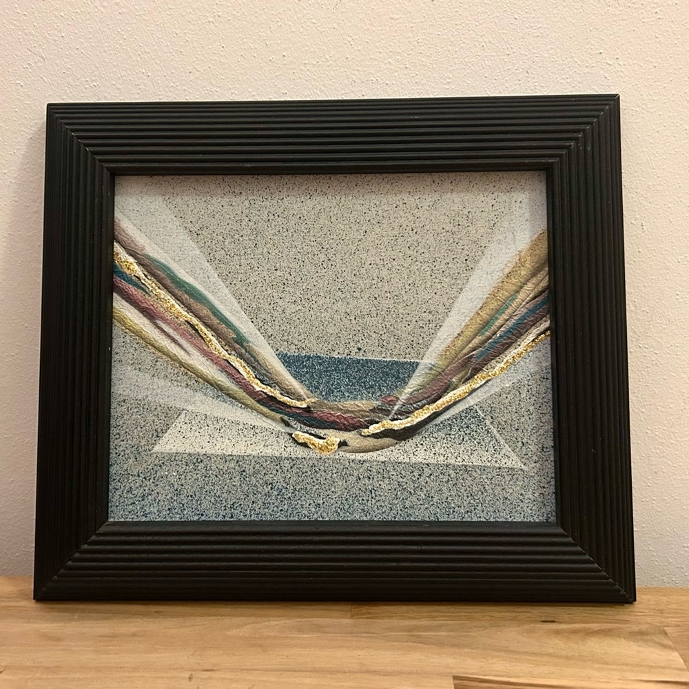 Vtg 80s 90s Abstract Mixed Media Painting Futurist Optical illusion Art Framed